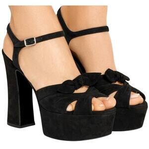 Saint Laurent Candy Bow Suede Sandals size IT 38 platform block heel ankle strap
